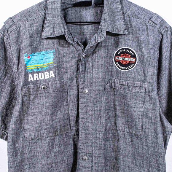 Harley Davidson Motorcycles Aruba Mechanic Short Sleeve Button Shirt Large Y2K - Picture 3 of 9